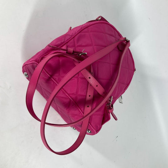 PRADA Backpack 1BZ066 Nylon, Saffiano Leather pink Triangle logo plate Quilted backpack Women Used Authentic