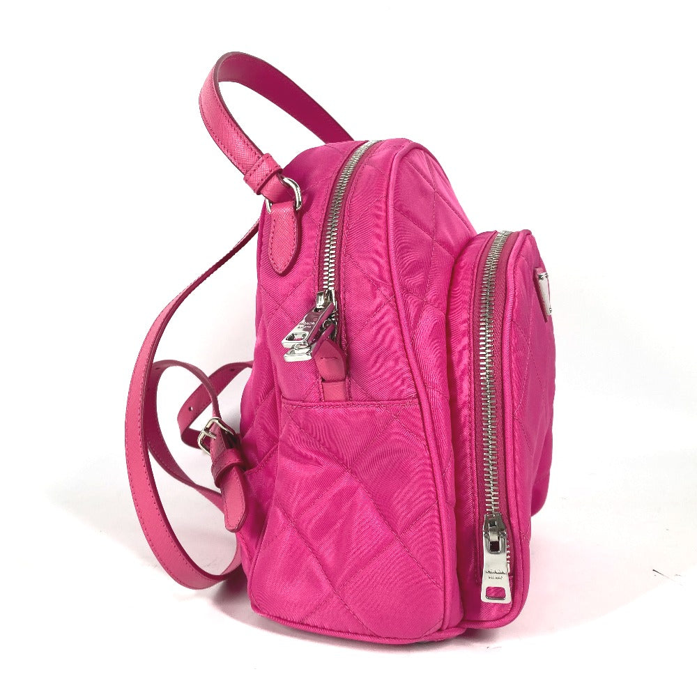 PRADA Backpack 1BZ066 Nylon, Saffiano Leather pink Triangle logo plate Quilted backpack Women Used Authentic
