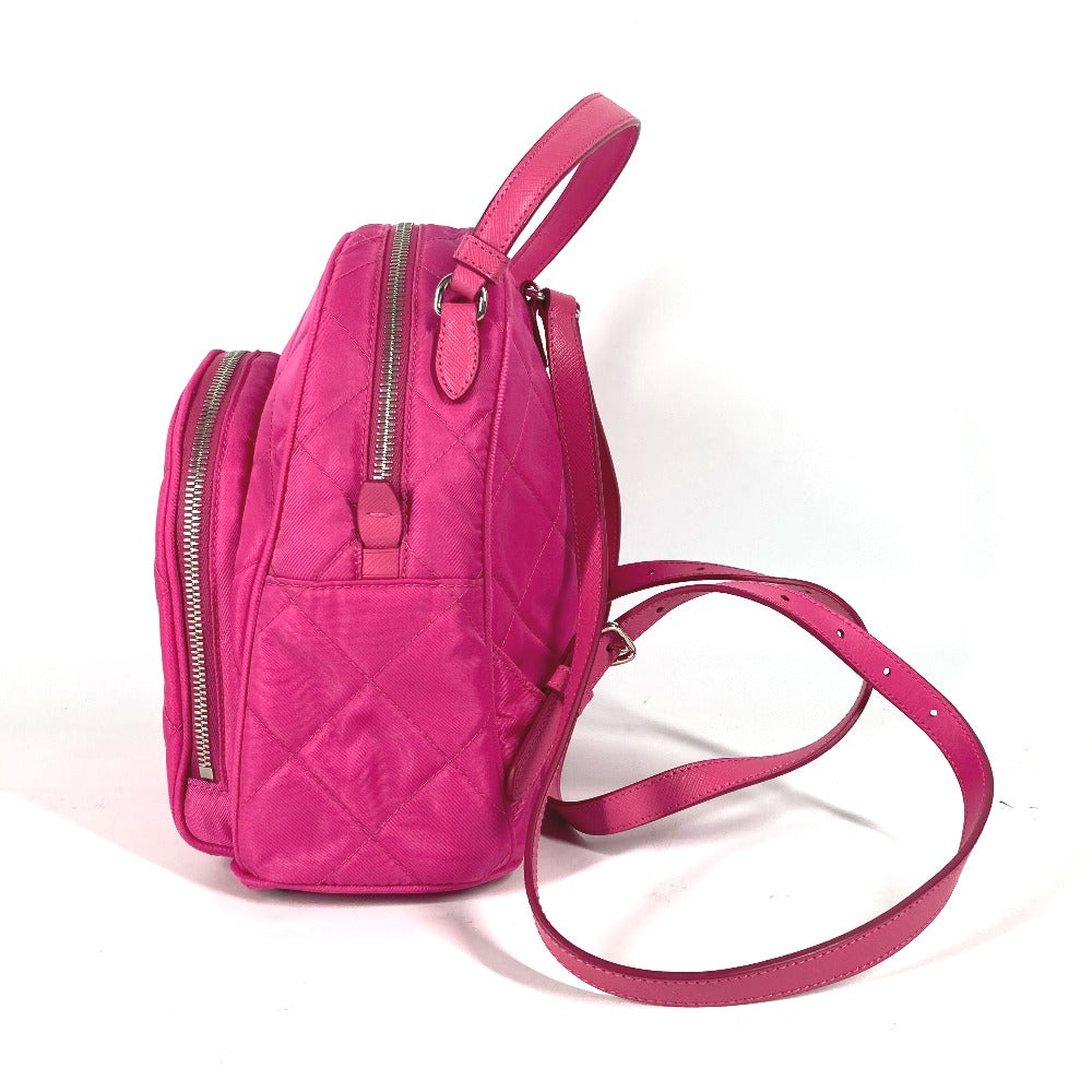 PRADA Backpack 1BZ066 Nylon, Saffiano Leather pink Triangle logo plate Quilted backpack Women Used Authentic