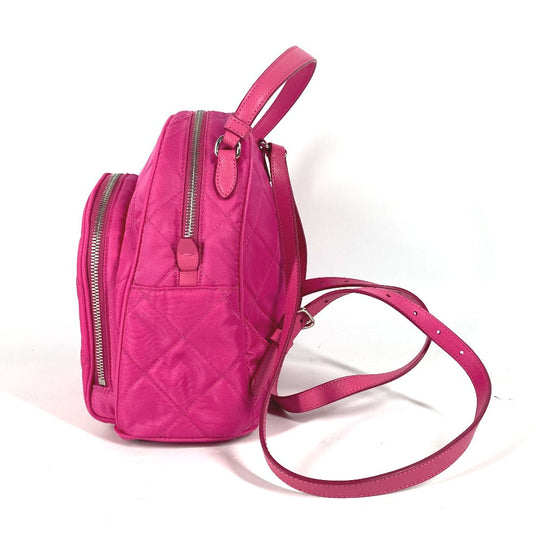 PRADA Backpack 1BZ066 Nylon, Saffiano Leather pink Triangle logo plate Quilted backpack Women Used Authentic