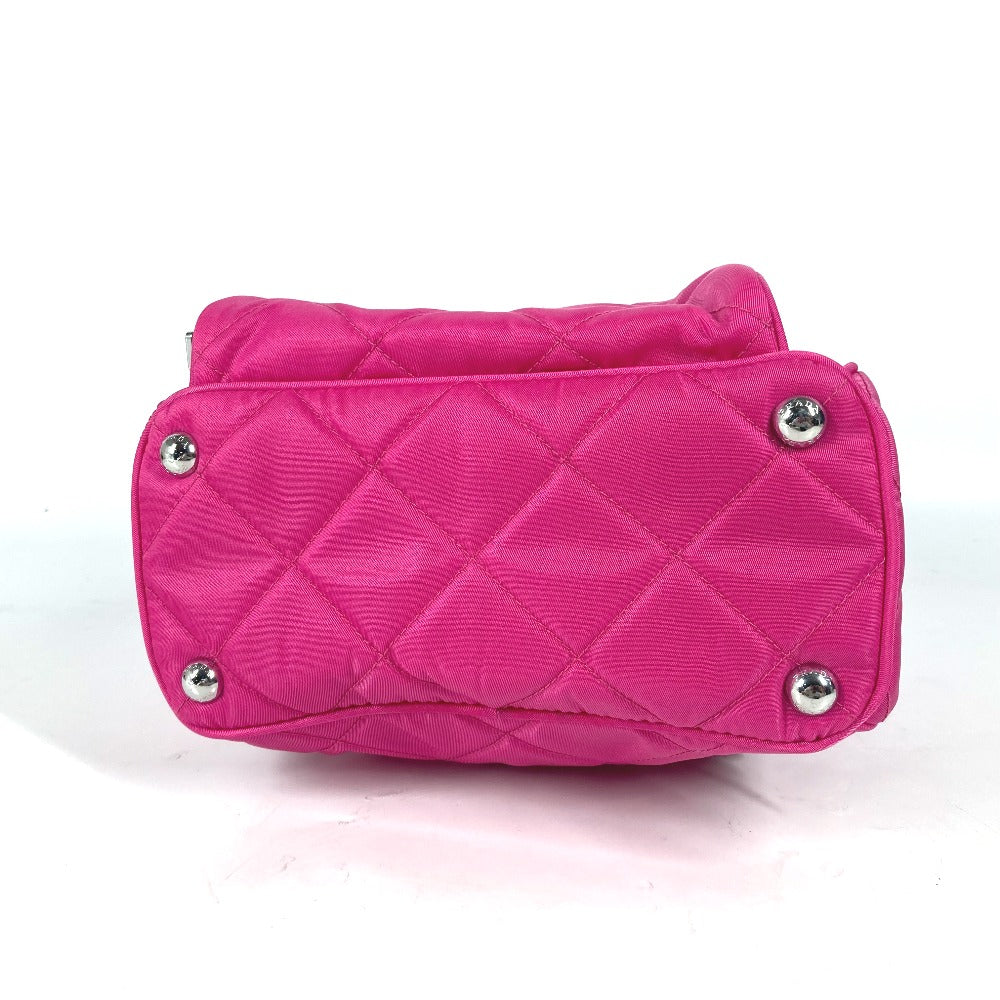 PRADA Backpack 1BZ066 Nylon, Saffiano Leather pink Triangle logo plate Quilted backpack Women Used Authentic