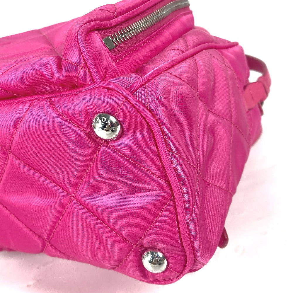PRADA Backpack 1BZ066 Nylon, Saffiano Leather pink Triangle logo plate Quilted backpack Women Used Authentic
