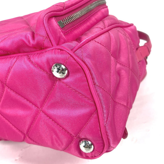 PRADA Backpack 1BZ066 Nylon, Saffiano Leather pink Triangle logo plate Quilted backpack Women Used Authentic