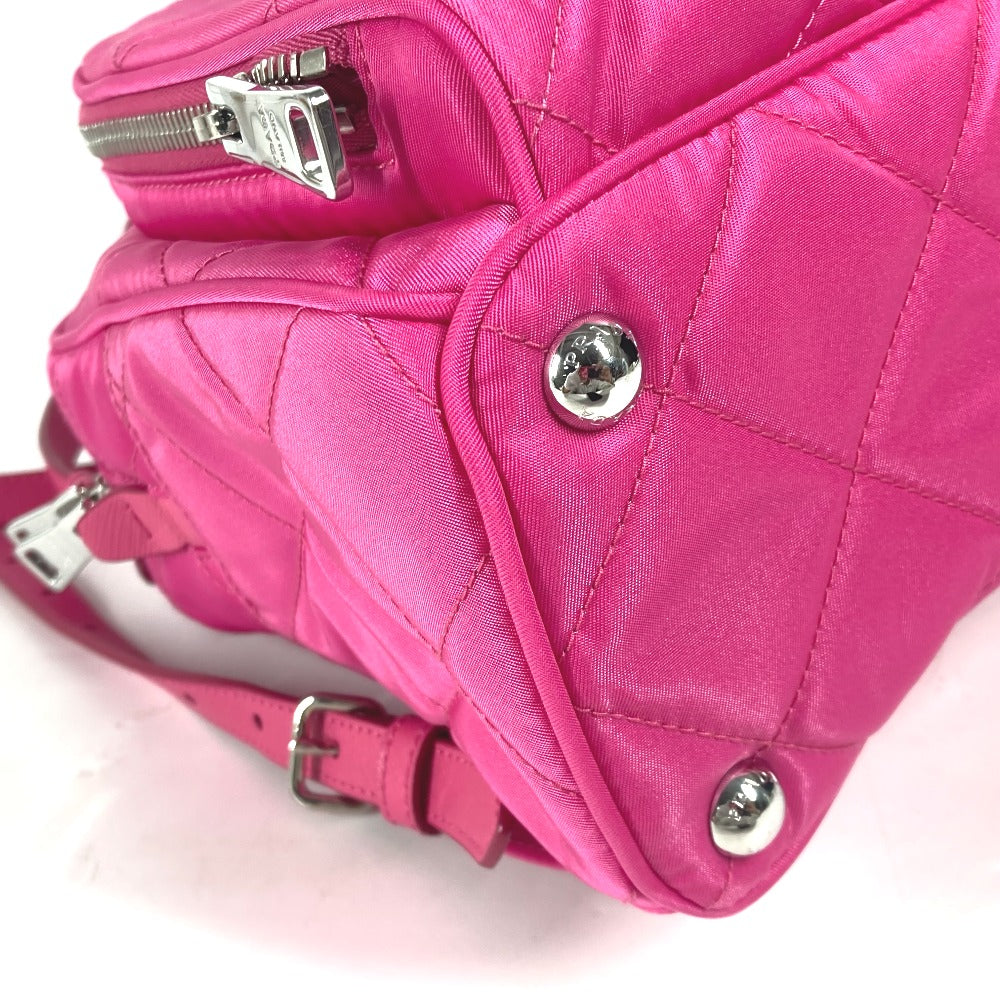 PRADA Backpack 1BZ066 Nylon, Saffiano Leather pink Triangle logo plate Quilted backpack Women Used Authentic