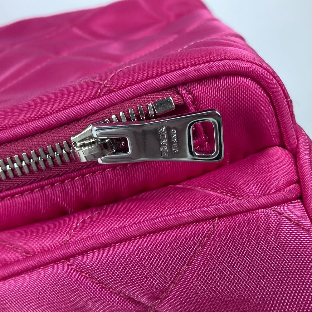PRADA Backpack 1BZ066 Nylon, Saffiano Leather pink Triangle logo plate Quilted backpack Women Used Authentic