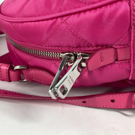 PRADA Backpack 1BZ066 Nylon, Saffiano Leather pink Triangle logo plate Quilted backpack Women Used Authentic