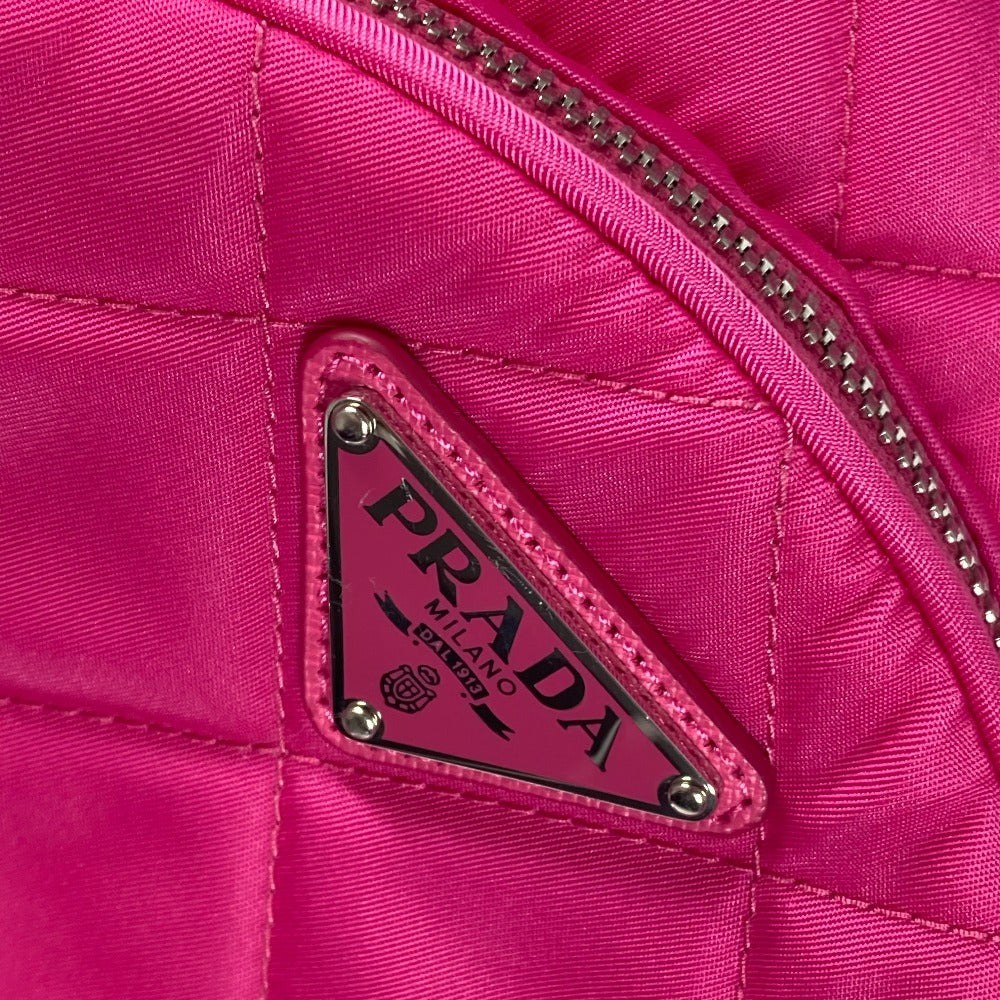 PRADA Backpack 1BZ066 Nylon, Saffiano Leather pink Triangle logo plate Quilted backpack Women Used Authentic