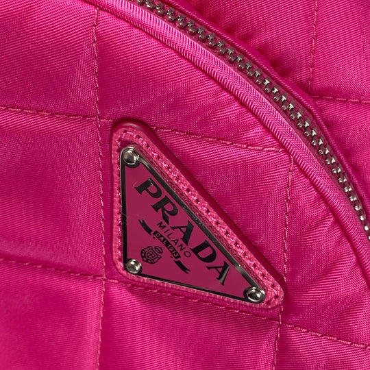 PRADA Backpack 1BZ066 Nylon, Saffiano Leather pink Triangle logo plate Quilted backpack Women Used Authentic