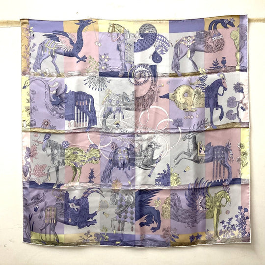 HERMES scarf silk purple Della Cavalleria Favolosa Carre90 Women Used Authentic