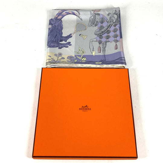 HERMES scarf silk purple Della Cavalleria Favolosa Carre90 Women Used Authentic