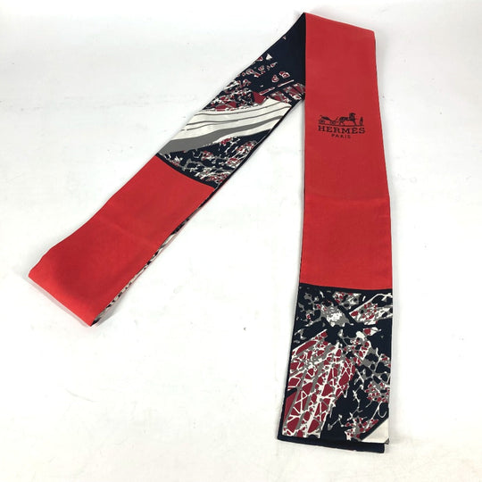 HERMES scarf silk Red Maxi Twilly Twilly Women Used Authentic