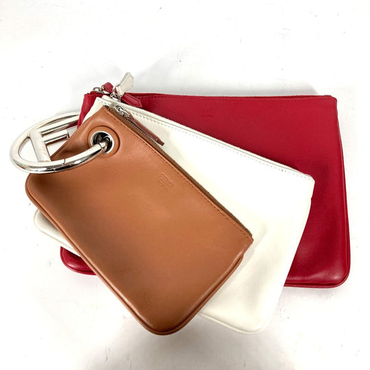 FENDI Clutch bag 8BS001 leather Red Triplet unisex(Unisex) Used Authentic