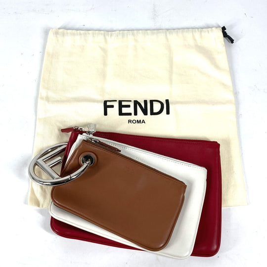 FENDI Clutch bag 8BS001 leather Red Triplet unisex(Unisex) Used Authentic