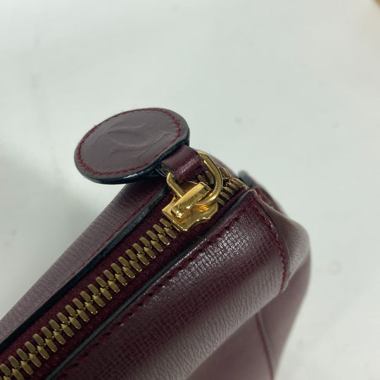 CARTIER Shoulder Bag leather wine-red Must Line unisex(Unisex) Used Authentic