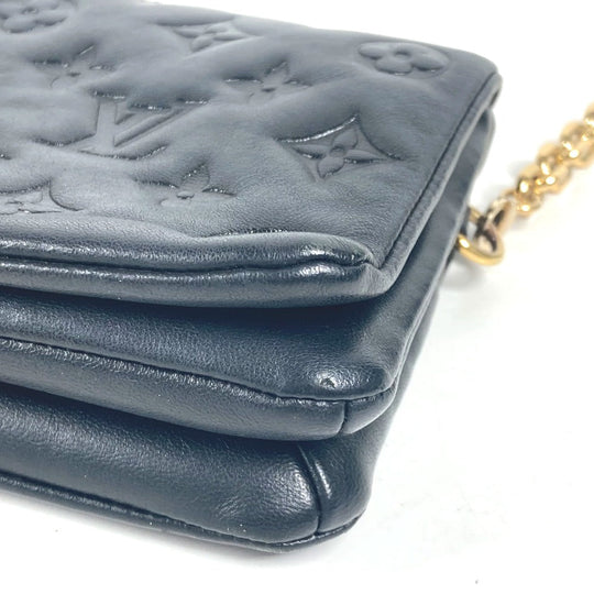 LOUIS VUITTON Shoulder Bag M80742 Lamb leather black Monogram emboss Pochette Kussan Women Used Authentic