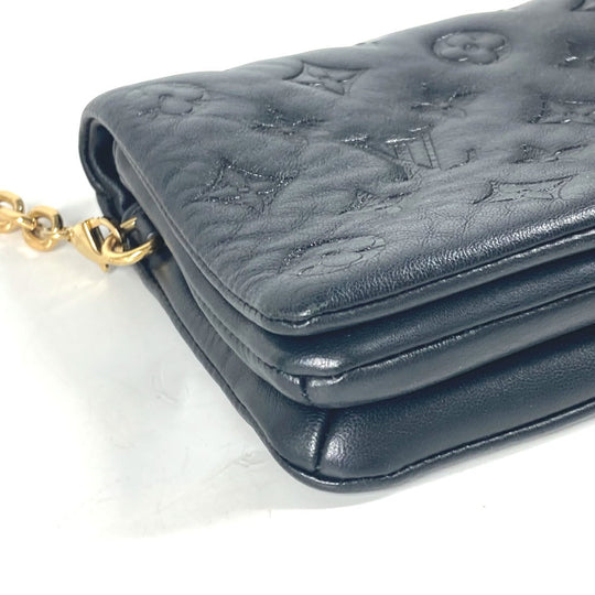LOUIS VUITTON Shoulder Bag M80742 Lamb leather black Monogram emboss Pochette Kussan Women Used Authentic