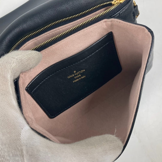 LOUIS VUITTON Shoulder Bag M80742 Lamb leather black Monogram emboss Pochette Kussan Women Used Authentic