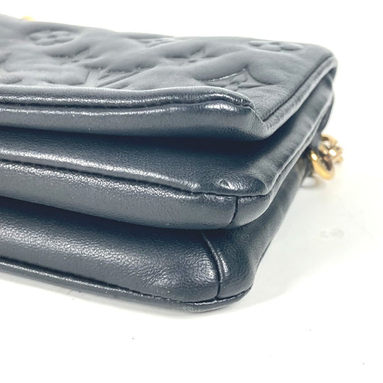 LOUIS VUITTON Shoulder Bag M80742 Lamb leather black Monogram emboss Pochette Kussan Women Used Authentic