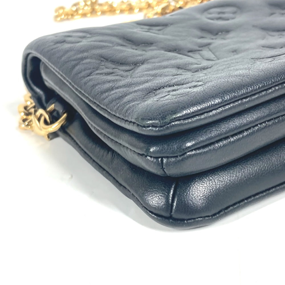 LOUIS VUITTON Shoulder Bag M80742 Lamb leather black Monogram emboss Pochette Kussan Women Used Authentic