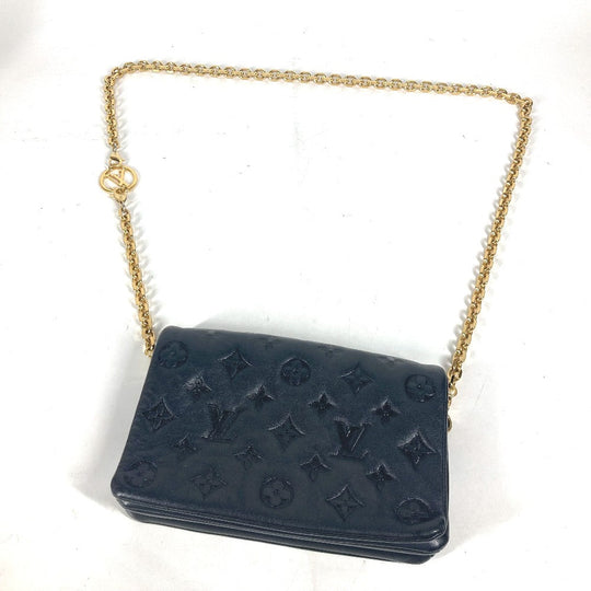 LOUIS VUITTON Shoulder Bag M80742 Lamb leather black Monogram emboss Pochette Kussan Women Used Authentic