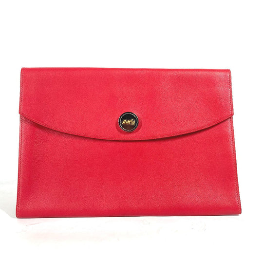 HERMES Clutch bag leather Red vintage logo Women Used Authentic
