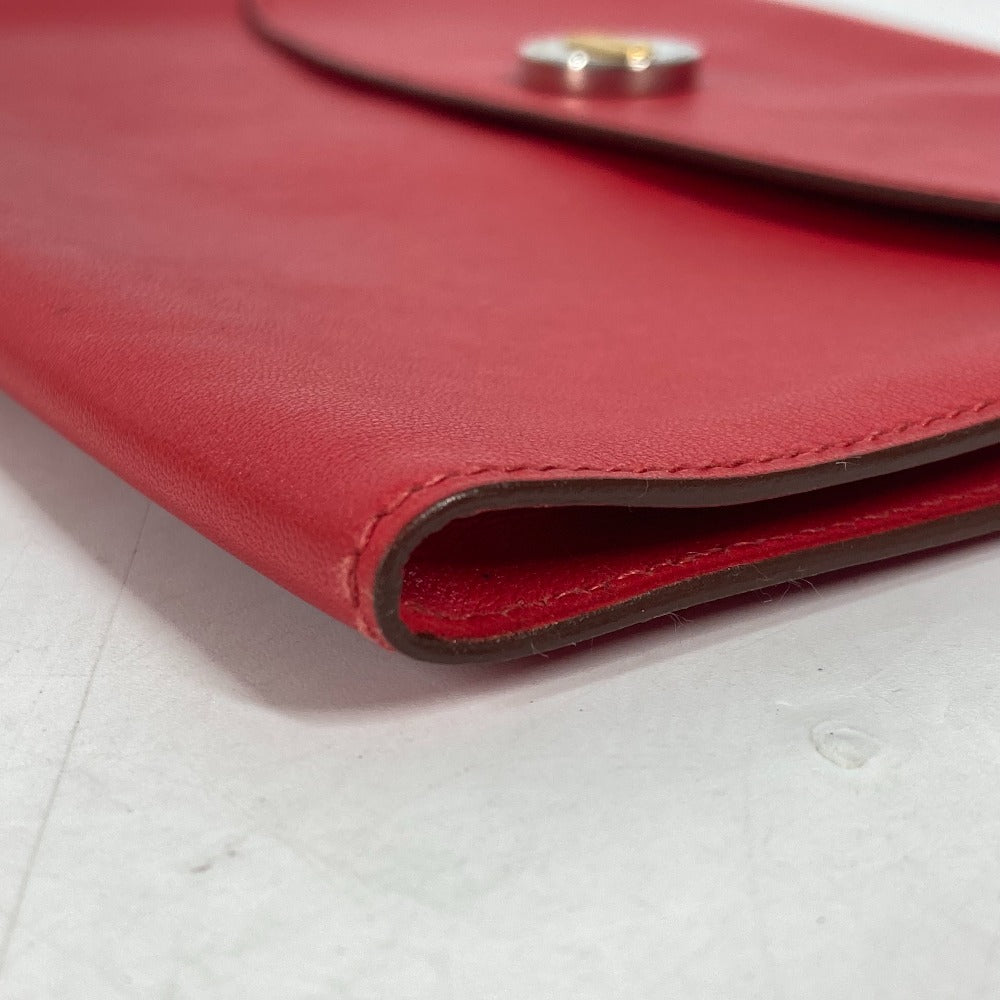 HERMES Clutch bag leather Red vintage logo Women Used Authentic
