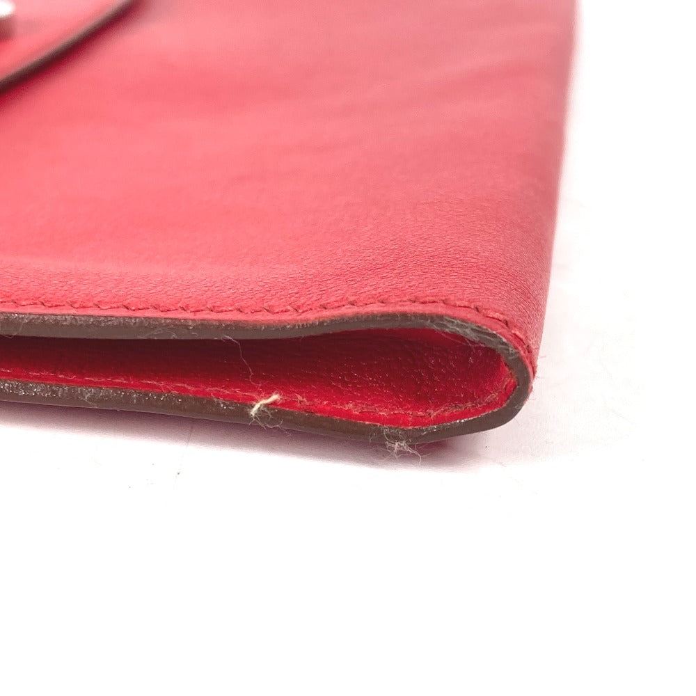 HERMES Clutch bag leather Red vintage logo Women Used Authentic