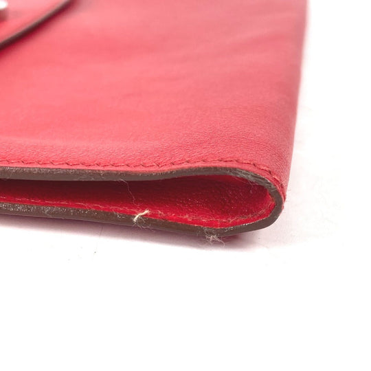 HERMES Clutch bag leather Red vintage logo Women Used Authentic