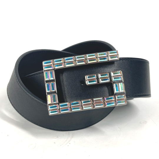 GUCCI belt 550106 leather black Sequin GG logo crystal Women Used Authentic