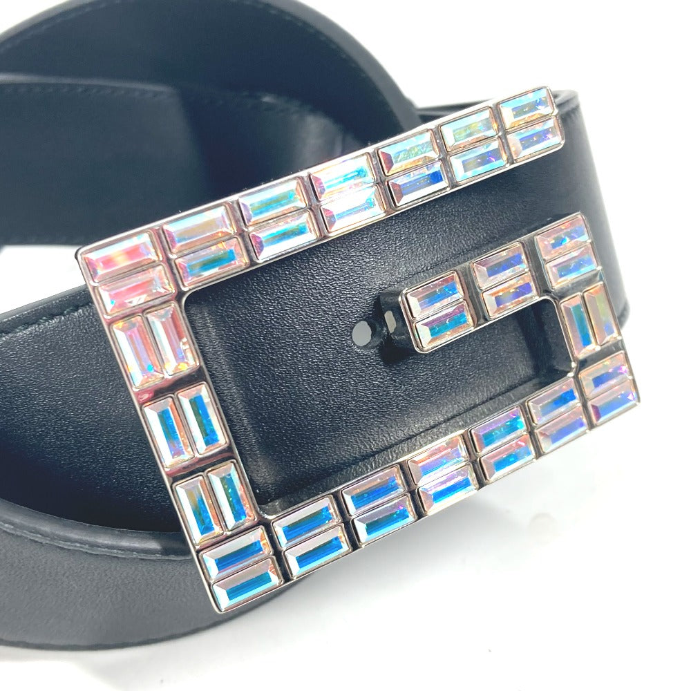 GUCCI belt 550106 leather black Sequin GG logo crystal Women Used Authentic