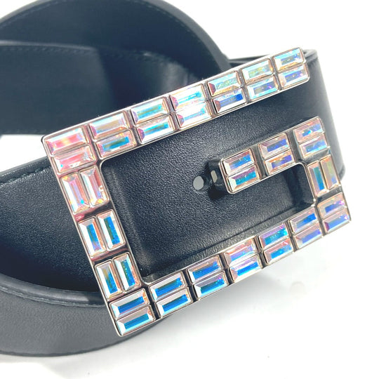 GUCCI belt 550106 leather black Sequin GG logo crystal Women Used Authentic