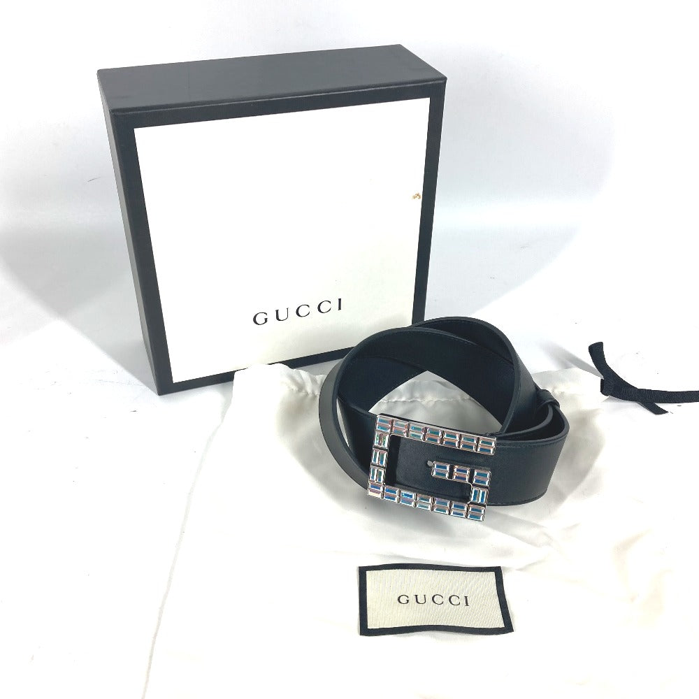 GUCCI belt 550106 leather black Sequin GG logo crystal Women Used Authentic