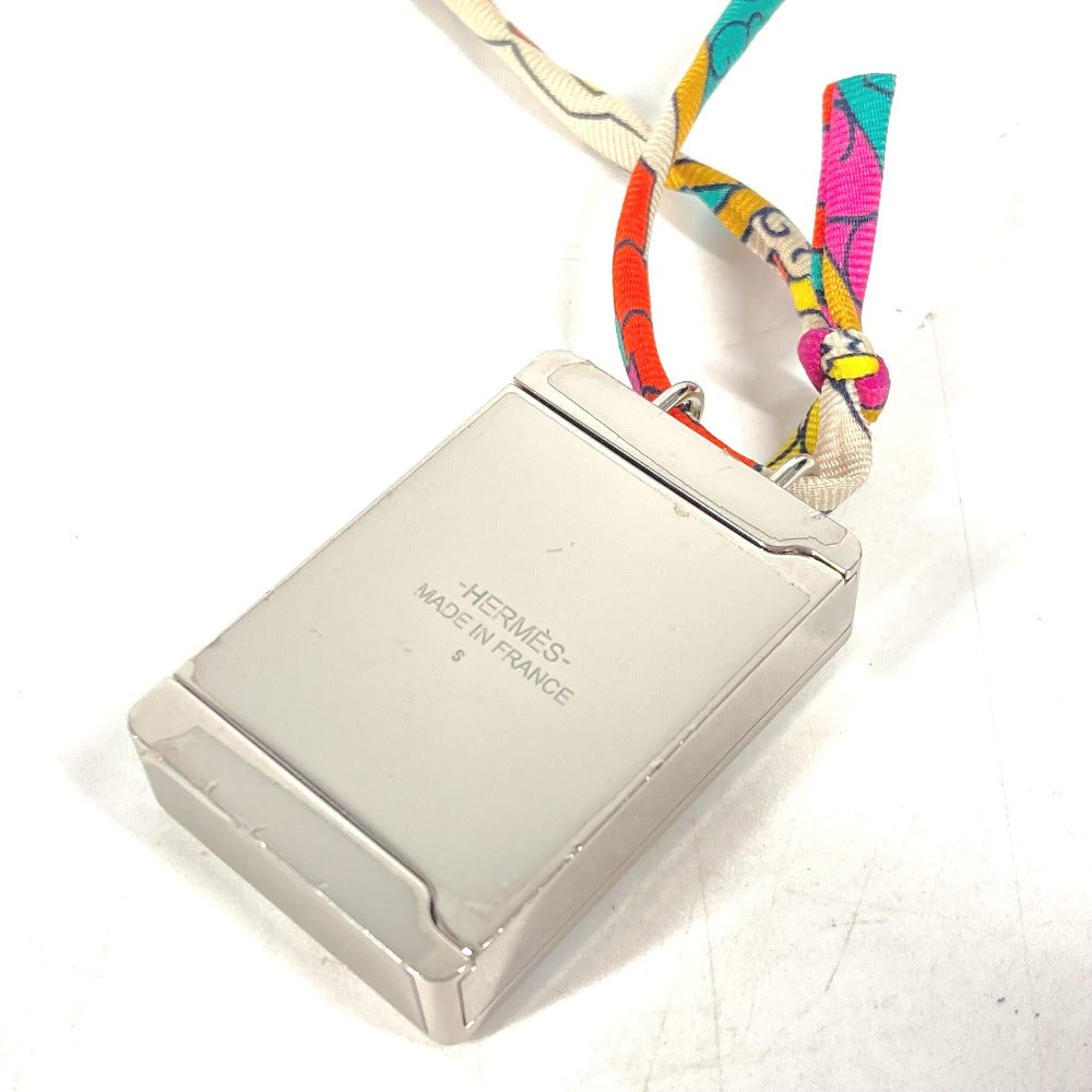 HERMES Necklace Metal, Silk Silver Bote a Reve Moon Motif Pill Case Women Used Authentic