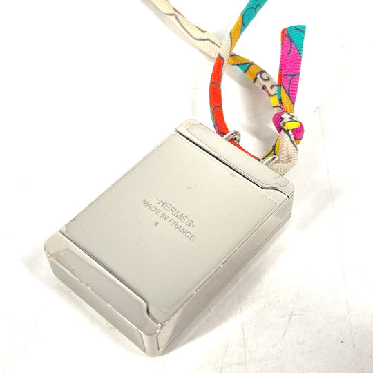 HERMES Necklace Metal, Silk Silver Bote a Reve Moon Motif Pill Case Women Used Authentic