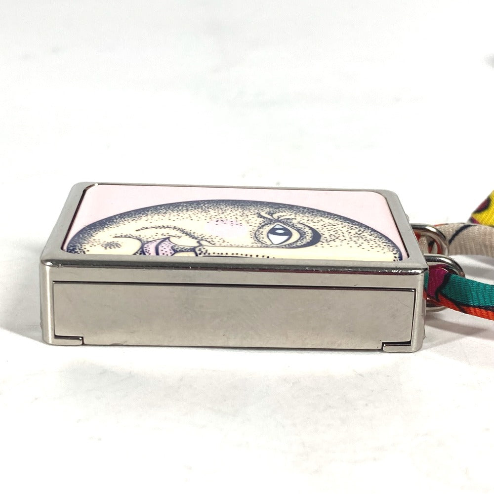HERMES Necklace Metal, Silk Silver Bote a Reve Moon Motif Pill Case Women Used Authentic