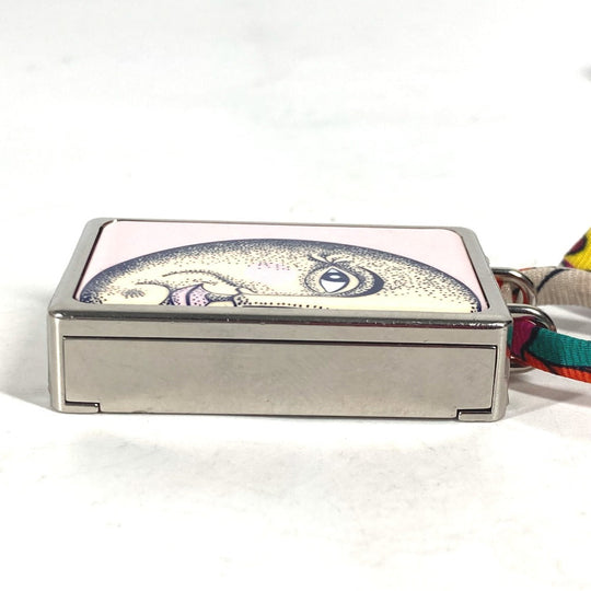 HERMES Necklace Metal, Silk Silver Bote a Reve Moon Motif Pill Case Women Used Authentic