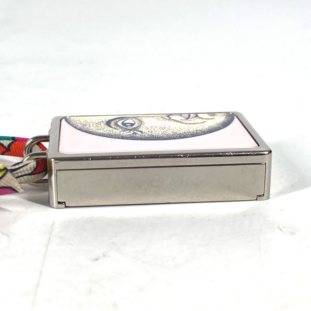 HERMES Necklace Metal, Silk Silver Bote a Reve Moon Motif Pill Case Women Used Authentic