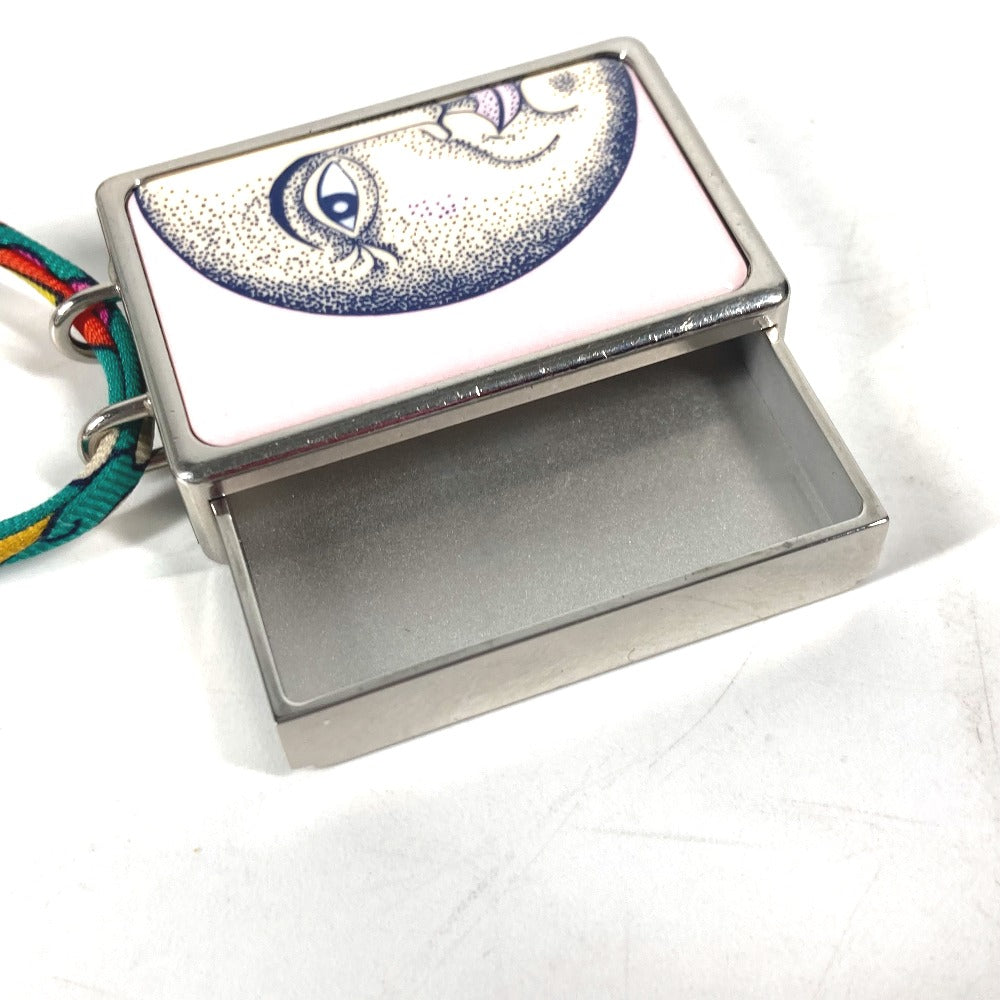 HERMES Necklace Metal, Silk Silver Bote a Reve Moon Motif Pill Case Women Used Authentic