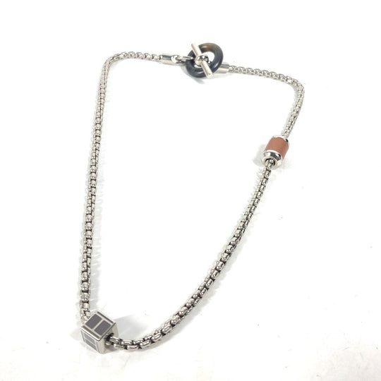 HERMES Necklace Buffalo Horn, Metal Silver Chain Meri Melo Necklace Women Used Authentic