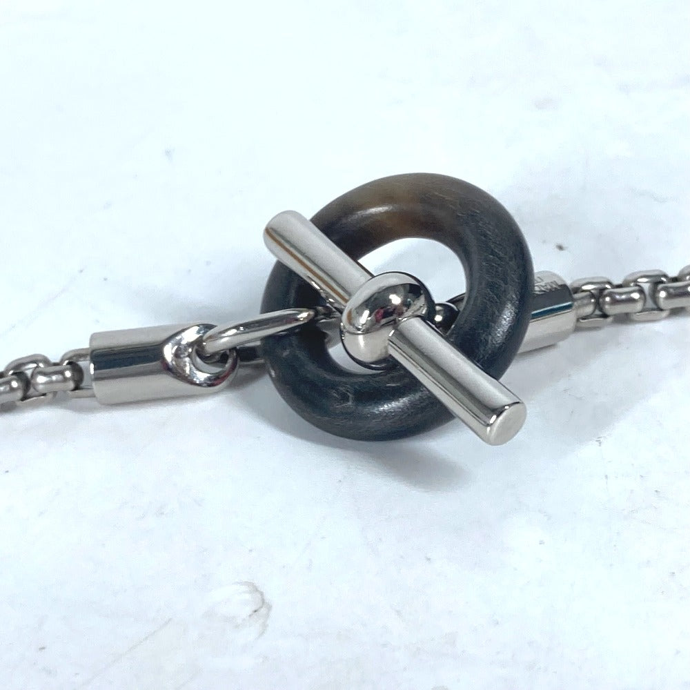 HERMES Necklace Buffalo Horn, Metal Silver Chain Meri Melo Necklace Women Used Authentic