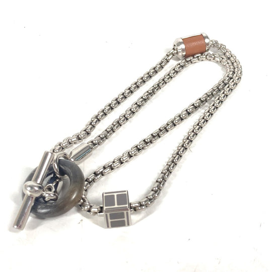 HERMES Necklace Buffalo Horn, Metal Silver Chain Meri Melo Necklace Women Used Authentic