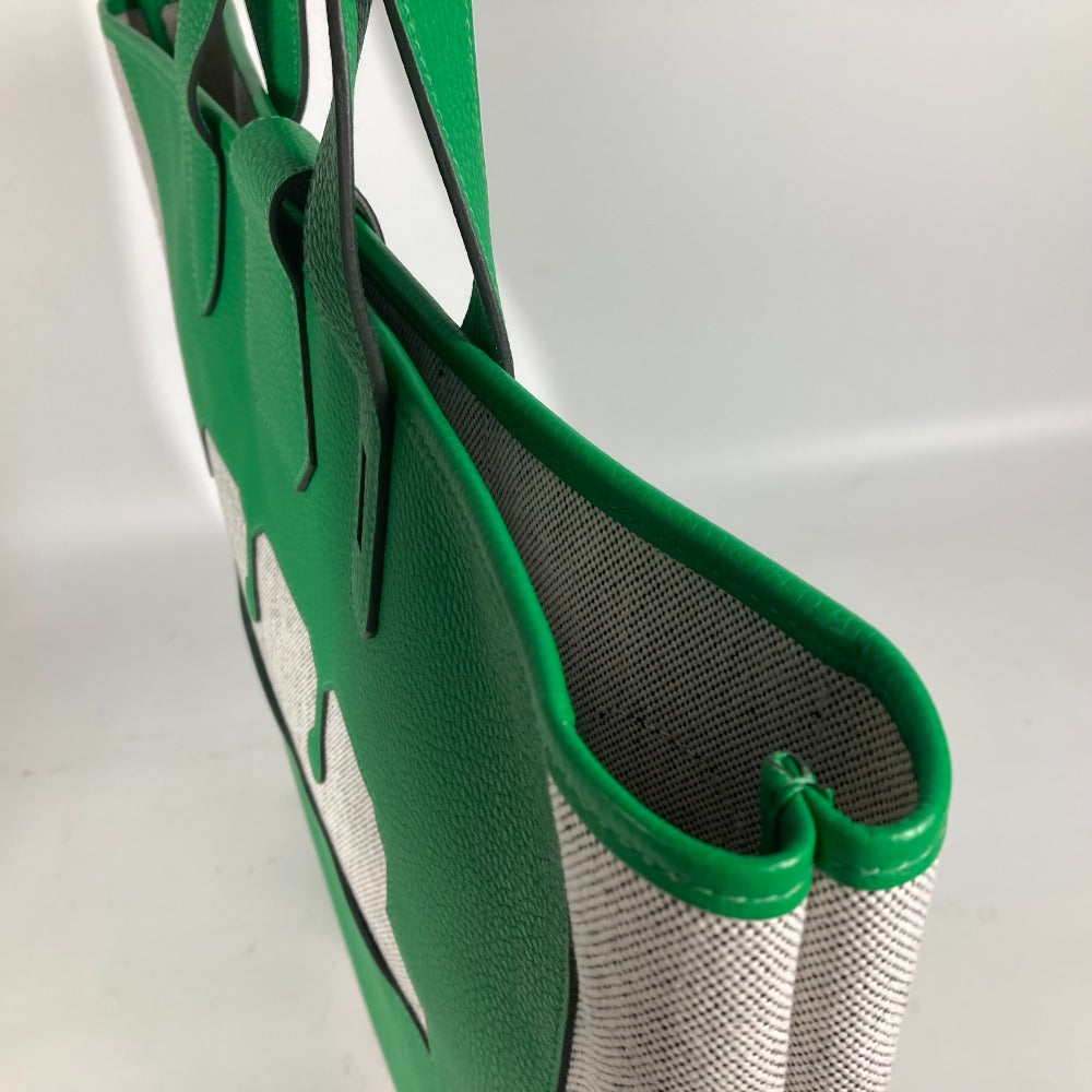 HERMES Tote Bag Toile H, Leather green Shoulder Bag Vertical Petite Hun Monsieur B unisex(Unisex) Used Authentic