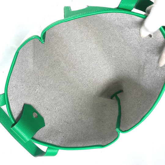 HERMES Tote Bag Toile H, Leather green Shoulder Bag Vertical Petite Hun Monsieur B unisex(Unisex) Used Authentic