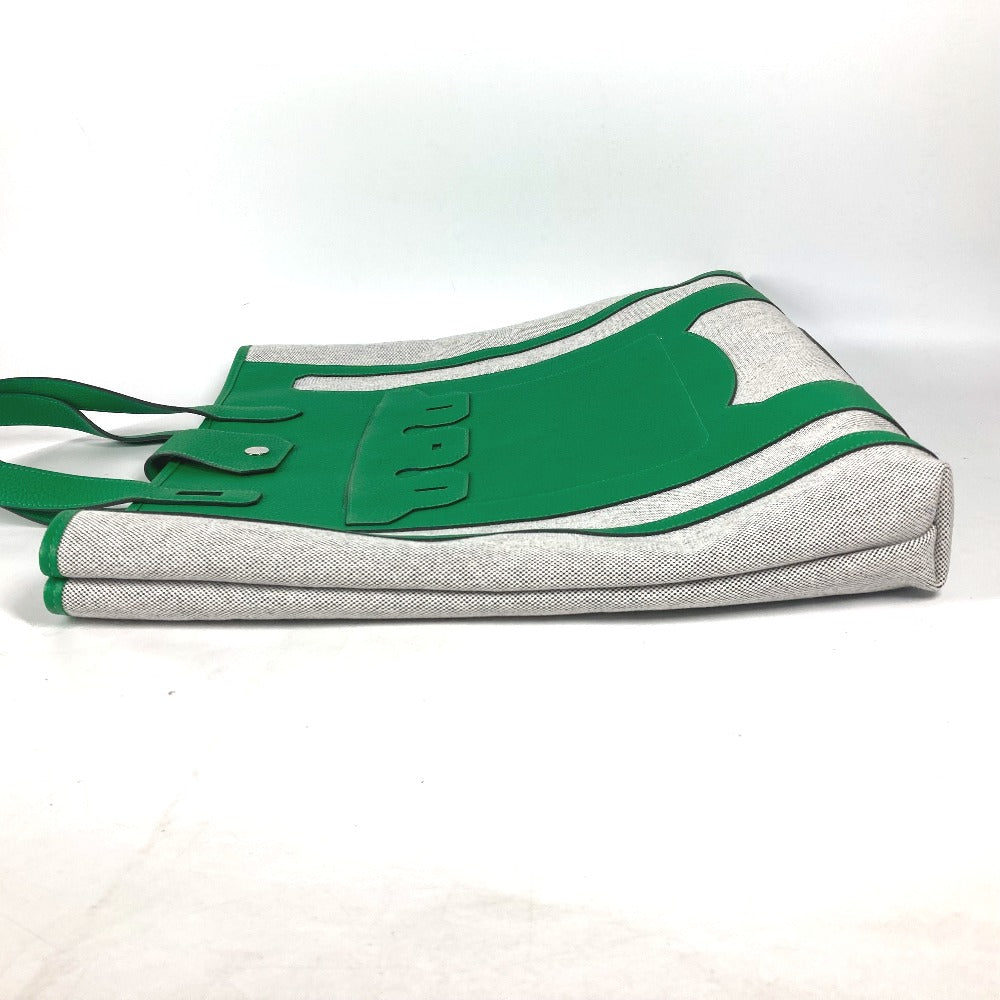 HERMES Tote Bag Toile H, Leather green Shoulder Bag Vertical Petite Hun Monsieur B unisex(Unisex) Used Authentic