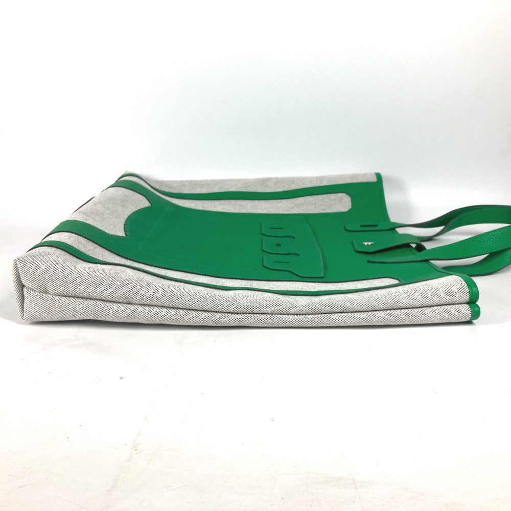HERMES Tote Bag Toile H, Leather green Shoulder Bag Vertical Petite Hun Monsieur B unisex(Unisex) Used Authentic
