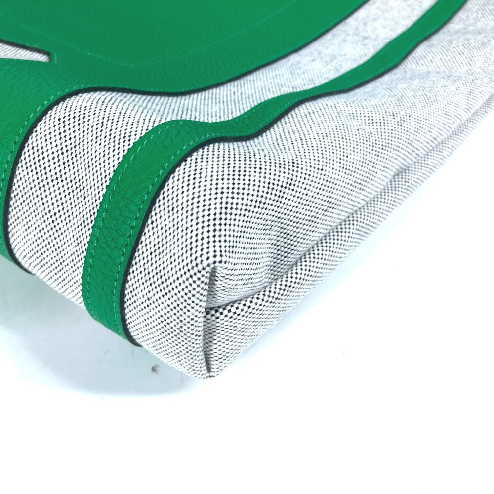 HERMES Tote Bag Toile H, Leather green Shoulder Bag Vertical Petite Hun Monsieur B unisex(Unisex) Used Authentic
