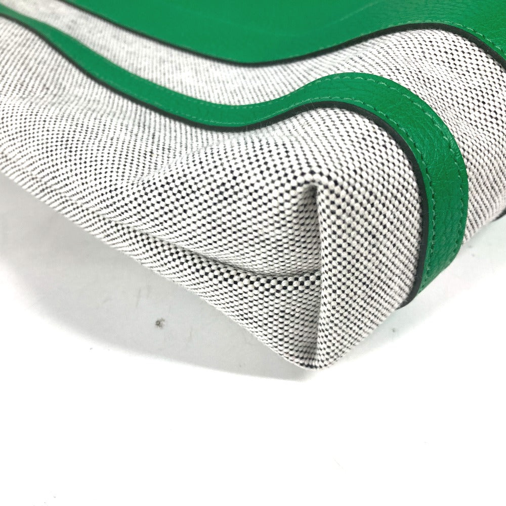 HERMES Tote Bag Toile H, Leather green Shoulder Bag Vertical Petite Hun Monsieur B unisex(Unisex) Used Authentic