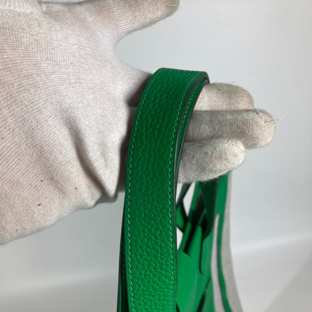 HERMES Tote Bag Toile H, Leather green Shoulder Bag Vertical Petite Hun Monsieur B unisex(Unisex) Used Authentic