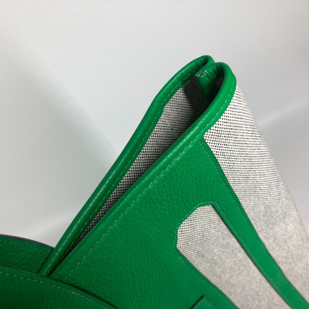 HERMES Tote Bag Toile H, Leather green Shoulder Bag Vertical Petite Hun Monsieur B unisex(Unisex) Used Authentic