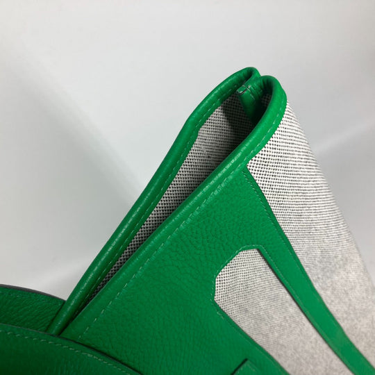 HERMES Tote Bag Toile H, Leather green Shoulder Bag Vertical Petite Hun Monsieur B unisex(Unisex) Used Authentic